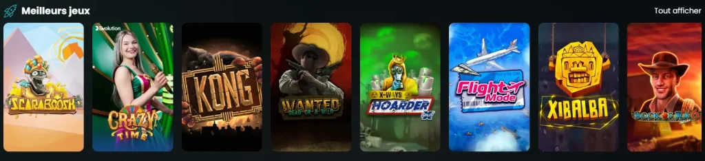 HugoBets Casino meilleurs jeux avec slots populaires affichés